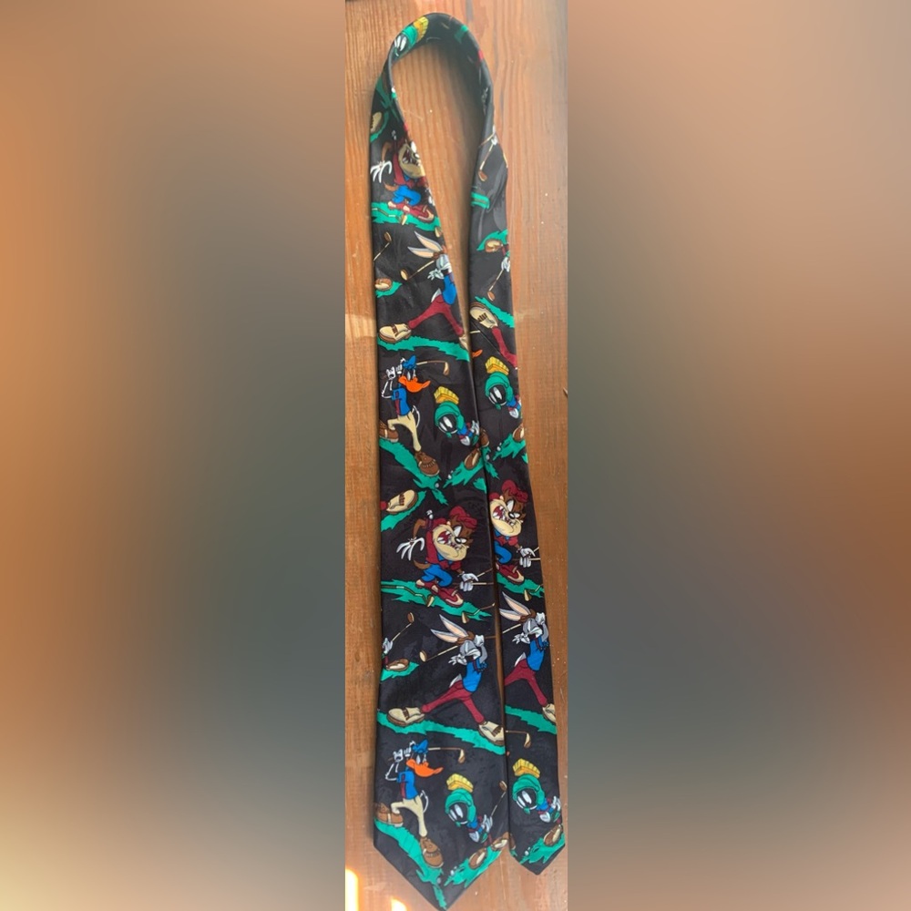 Vintage 90s Looney Tunes Mania Neck Tie  Golf Game Featuring Marvin The Martian